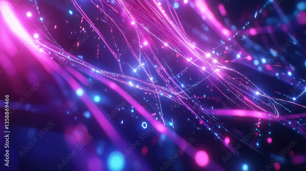 Poster abstract colorful light trails with sparkles and bokeh effect in purple and blue background