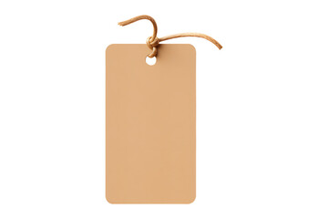 Empty kraft paper gift tag with a copper ribbon for personalization or branding isolated on white and transparent background