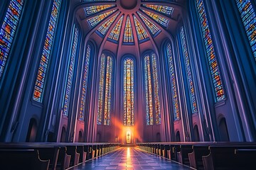 Obraz premium Spectacular stained glass architecture within modern religious building