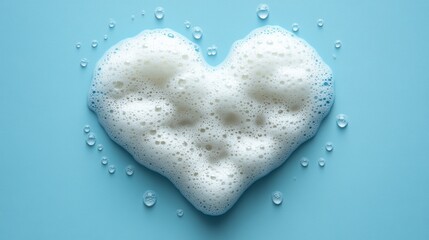 Clean Lines Modern Heart Created from Fresh Natural Foam on Blue Background