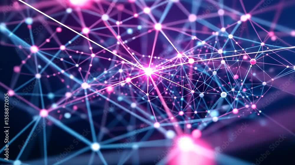 Aufkleber abstract network of glowing nodes and connecting lines against dark blue background
