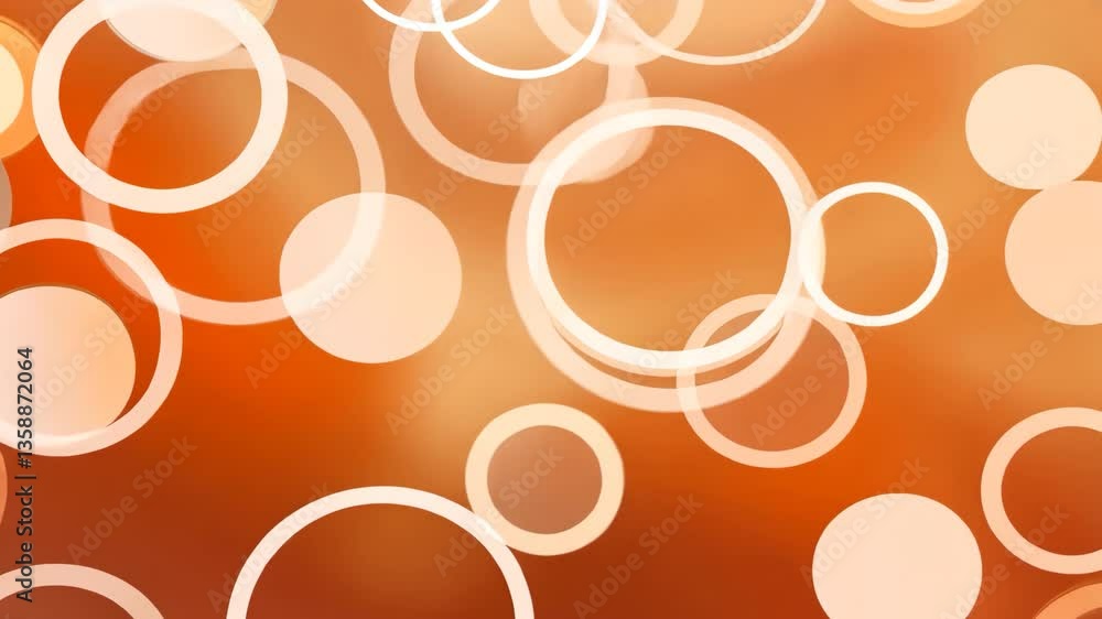 Poster abstract orange background with white circles and light effects creating depth