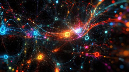 Obraz premium Colorful Abstract Digital Art of Light Trails and Particles in Dark Space with Dynamic Flow and Vibrant Energy