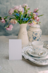 Elegant Invitation Mockup, Romantic Vintage Tea Time with Floral Elegance