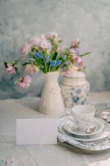 Romantic Easter Vintage Tea Time with Floral Elegance
