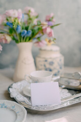 Elegant Invitation Mockup, Romantic Vintage Tea Time with Floral Elegance