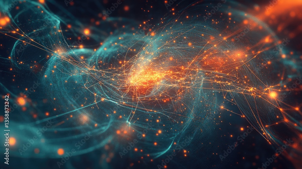 Poster abstract digital background with intricate glowing patterns and vivid colors depicting cosmic energy
