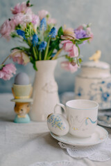 Romantic Easter Vintage Tea Time with Floral Elegance