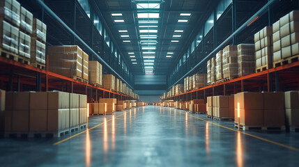 Obraz premium Smart warehouse management system using augmented reality technology to identify package picking and delivery . Future concept of supply chain and logistic business