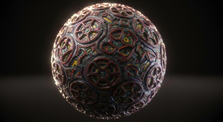 Intricate Metallic Sphere 3D Rendered Ornate Gear Pattern Abstract Geometric Design