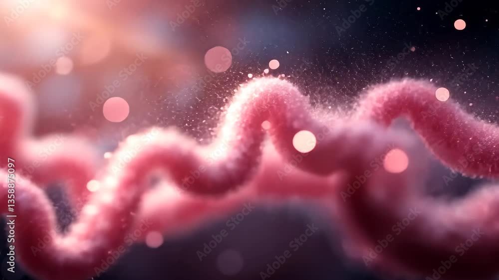 Poster abstract pink wavy organic form with bokeh sparkling backdrop macro shot