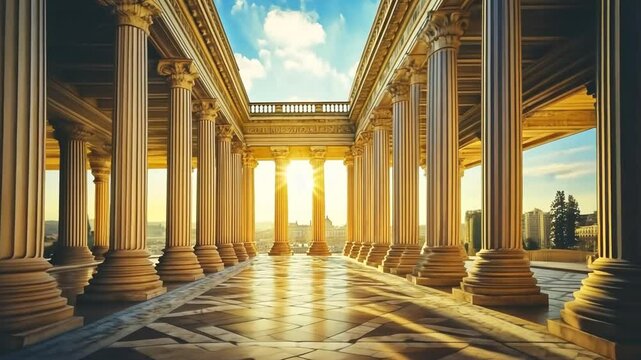 Architectural grandeur, Ancient columns meeting a sunny skyline vista