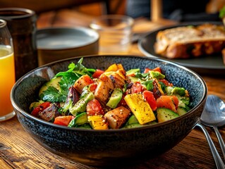 Vegan buddha bowl filled with vibrant ingredients including fresh vegetables and grains beautifully arranged on a table