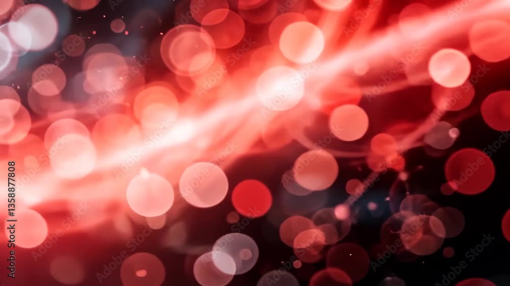 Poster abstract red and white bokeh lights flowing over dark background