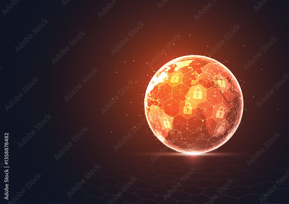 Poster global network with premium security connection. digital concept of global business protect system. 