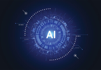 Artificial intelligence chipset on dot circle circuit board in futuristic concept technology artwork for web, banner, card, cover. Vector illustration