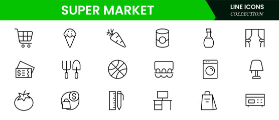 Supermarket Shopping E-commerce line icons set. Shopping Online shopping thin line icons. E-commerce symbols collection.