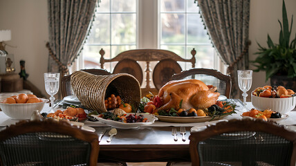 Thanksgiving feast roasted turkey autumnal decor