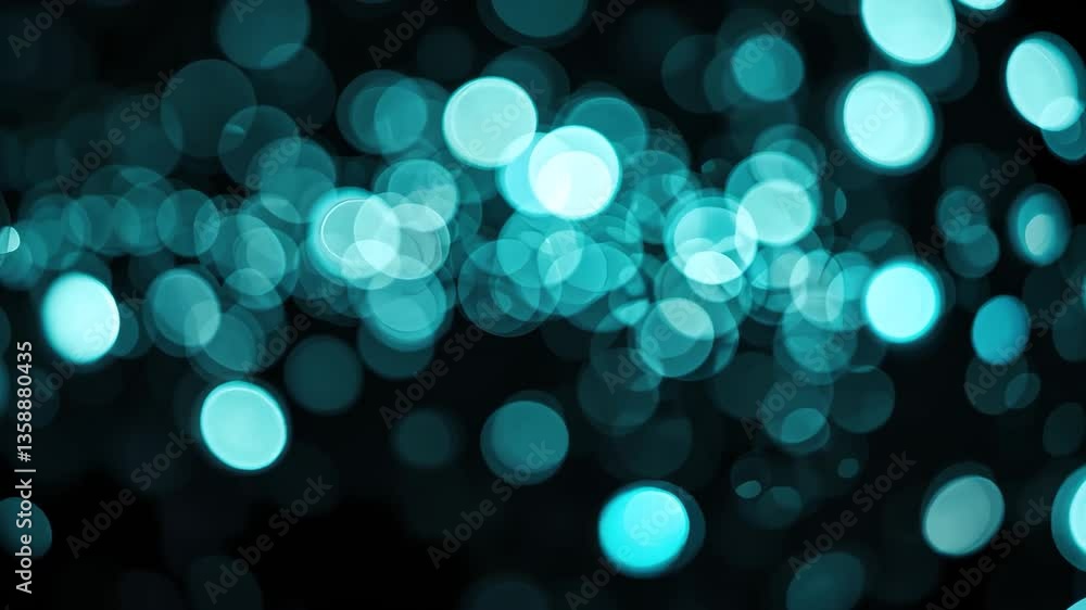 Poster abstract teal bokeh lights on black background creating out of focus effect