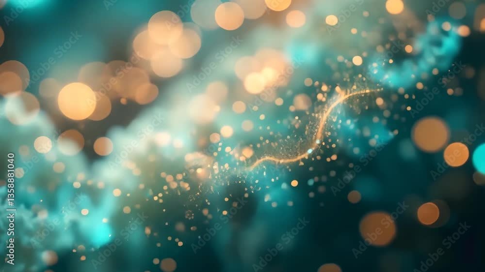 Poster abstract turquoise and gold bokeh effect on dark background creating magical dreamy atmosphere
