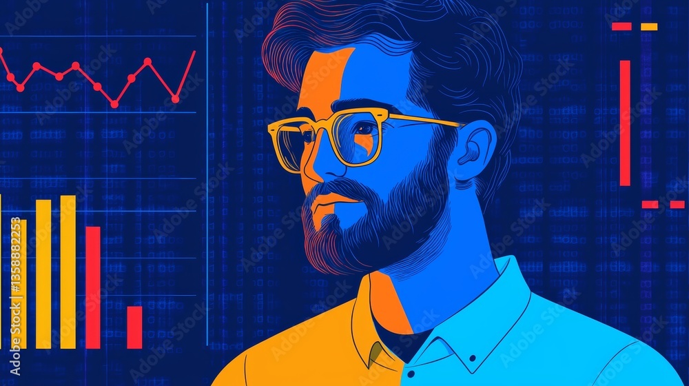 Poster data analysis expert digital workspace illustration modern environment close-up view innovation in d