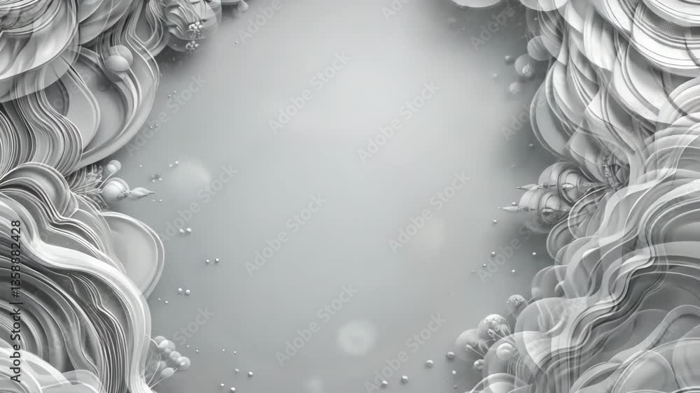 Poster abstract white gray swirling shapes frame empty space with detailed texture soft lighting effect