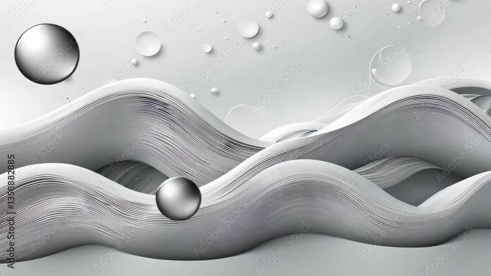 Aufkleber abstract white wavy design with gradient spheres and bubbles on light backdrop artistic render