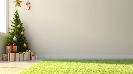 Christmas Tree Decorated with Ornaments and Presents in a Cozy Interior Setting