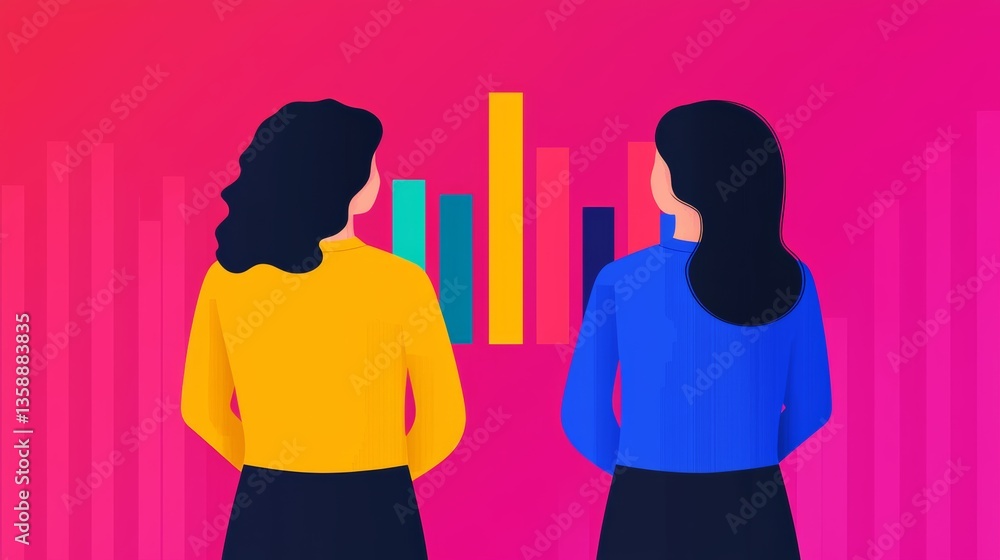 Poster data analysis presentation office setting digital illustration modern workspace back view empowermen