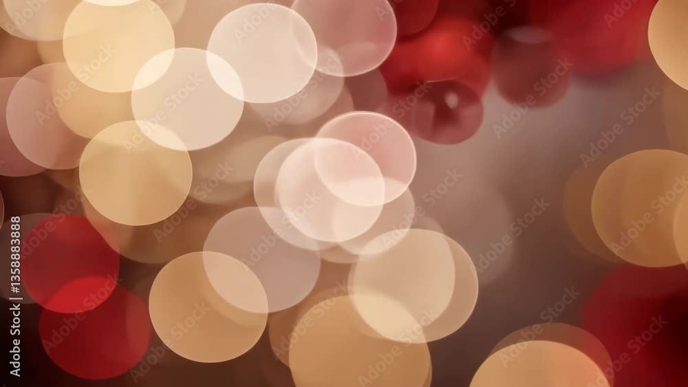 Poster Blurred Circular Lights In Beige Gold And Red Tones Creating Ethereal Abstract Background