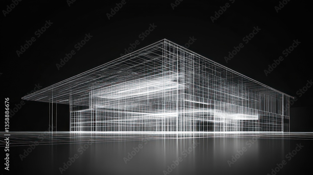 Poster architectural design of modern building structure in wireframe style