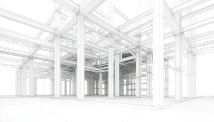 Fototapeta premium Building under construction in wireframe architectural design; blueprint, structure