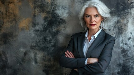 Obraz premium Confident Older Businesswoman with Silver Hair in Professional Attire