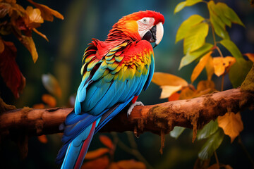 Fototapeta premium A colorful parrot perched on a tree branch