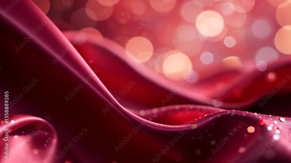 Poster crimson fabric waves with bokeh background and shimmering light luxurious abstract design