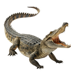 Obraz premium Realistic Crocodile Isolated on transparent Background, Open Mouth, Sharp Teeth, Wildlife