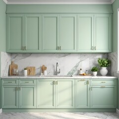 Modern Sage Green Kitchen with Marble Countertops