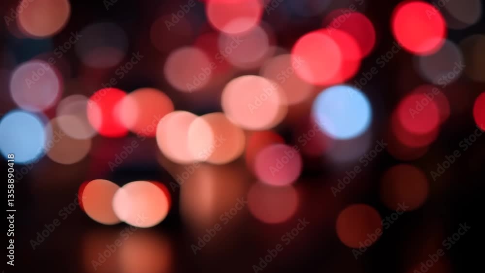 Poster defocused circular red and white lights on black background creating bokeh effect