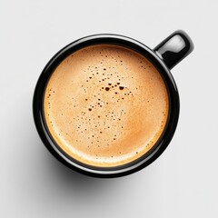Overhead View of Espresso in Black Mug on White Background