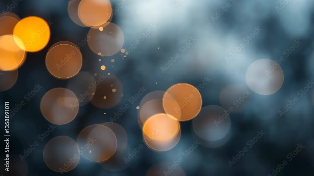 Poster defocused orange bokeh circles on misty blue and white background with soft focus effect