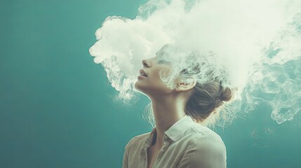 Enigmatic Vapor: A Woman Surrounded by Ethereal Smoke