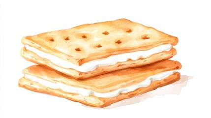 Fototapeta premium A delicious illustration of two layered graham cracker cookies filled with creamy filling, evoking a sense of nostalgia and sweetness.