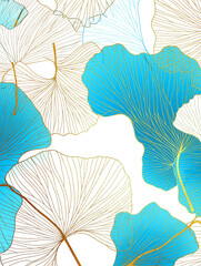 Linear strips background. Golden elements, line art. Blue and gold colors