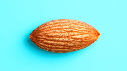 Single Brown Almond on a Bright Blue Background Highlighting Natural Texture and Detail