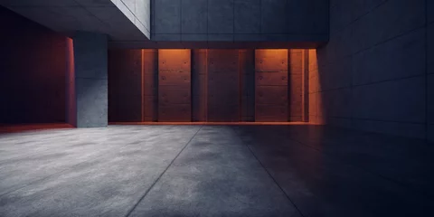 Sci Fi Cyberpunk Underground Concrete Cement Garage Showroom Realistic Tunnel Corridor Spotlights Showcase Dark Stage Studio Asphalt Podium 3D Rendering © IM_VISUALS