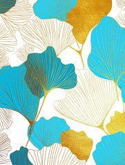 Linear strips background. Golden elements, line art. Blue and gold colors