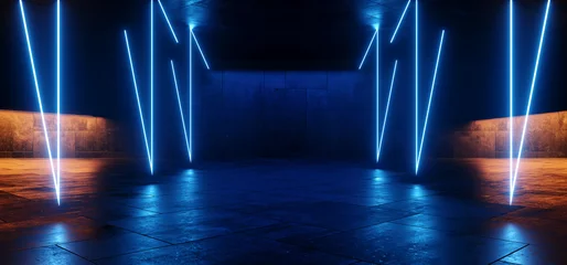 Cyber Alien Futuristic Studio Corridor Tunnel Showroom Sci Fi Futuristic Neon Glowing  Ceiling Lights Barn Warehouse Metal Cement Night Studio Background 3D Rendering © IM_VISUALS
