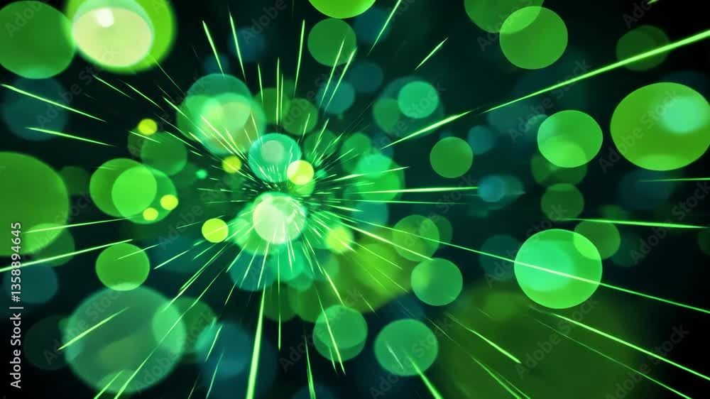 Poster dynamic abstract green bokeh with light streaks and black background visual