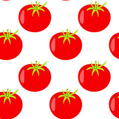 Bright red tomatoes arranged in a repeating pattern on a clean white background showcasing their vibrant color and shape