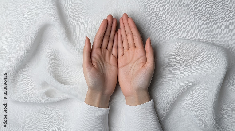 Poster minimalist feminine hands on soft white base with uncluttered look and text